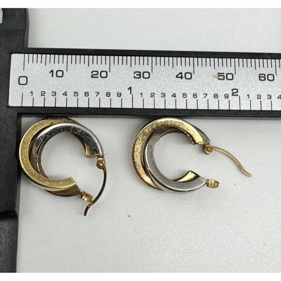 Andrea Candela CJI 14k White Yellow Gold Twined Hoop Huggie Earrings - Picture 5 of 6